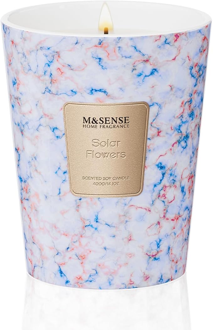 M&SENSE SolarFlowers Scented Candles for Home, Lead-Free Wick Highly Scented Jar Candles, 14.1 Oz 80 Hours Lasting Burning Candles Gifts for Women, Relaxing Aromatherapy Candle for Stress Relief