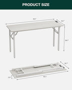 Frylr Small Folding Computer Desk – 55.1 Inch Portable Table for Craft and Study, Lightweight Desk for Small Spaces, Foldable Laptop Table Built-in AC/USB Outlets for Convenience, White Ash