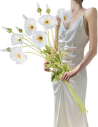 IPOPU 43.3" White Poppy Flowers Artificial Flowers 6pcs Fake Silk Poppies Long Stem Artificial Flowers for Tall Vase for Wedding Party Home Decor(Wihte)