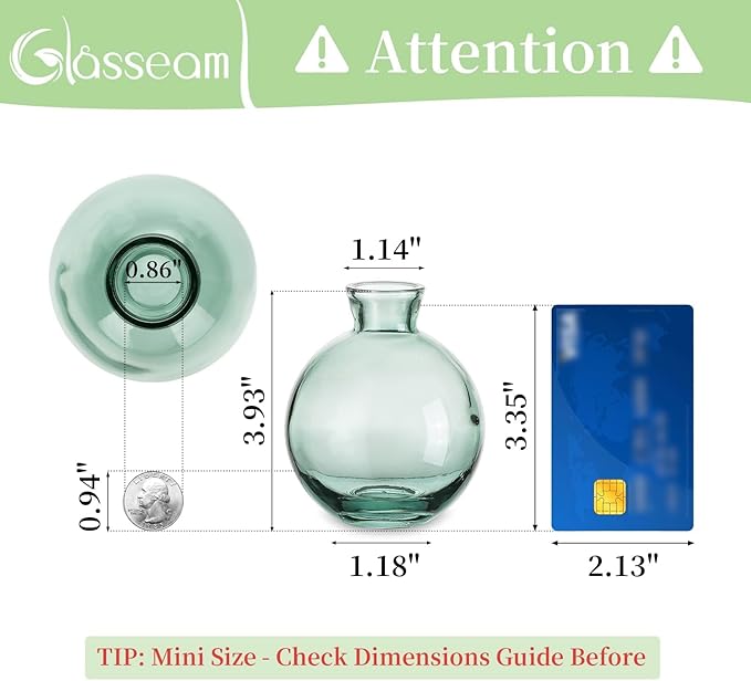 Small Glass Bud Vase for Centerpieces, 6Pcs/2Sets Green Modern Small Mini Flowers Vases Short Minimalist Aesthetic Vintage Cute Handmade Tiny Wedding Table Centerpiece for Single Flower Rose