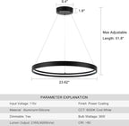 Modern Led Chandeliers Black, Dimmable Contemporary LED Chandeliers 1 Ring, Hanging Led Modern Pendant Light Fixture for Living Room Kitchen lsland Dining Room Foyer Office Entryway 6000k