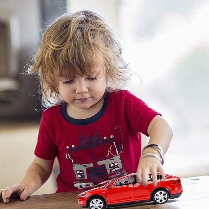 Toy Car Model X, Pull Back Car Toys Alloy Vehicles with Lights and Sound 1:32 Scale Model Car (Red)