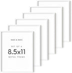 HAUS AND HUES 8.5x11 White Metal Picture Frames - Features Premium Aluminum, Shatterproof Plexiglass - Perfect for Diplomas, Documents, Certificates (8.5x11 in, White, Set of 6)