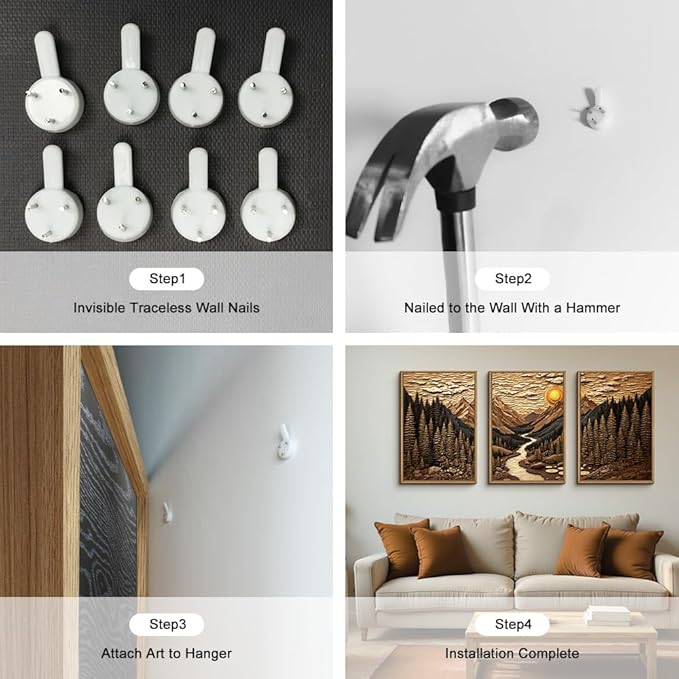 HPINUB Abstract Landscape Mountain Canvas Wall Art Set, Vibrant Sun Forest Pine Tree Wall Decor, Wilderness Nature River Artwork Rustic Scenery Art Print for Living Room,Bedroom,Office-16 x24 x3