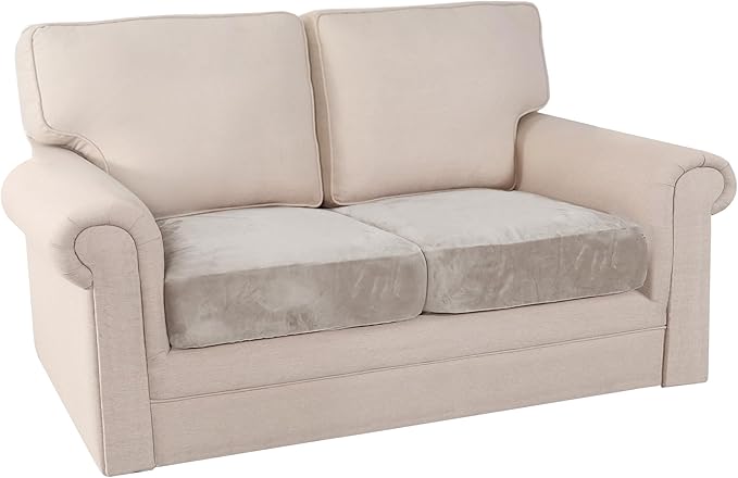 PrinceDeco Stretch Velvet Cushion Cover Sofa Cushion Slipcover for Loveseat Sofa Couch Cushion Furniture Protector Seat Cushion Sofa Cover(Each Width Up to 29.5", Oatmeal)