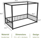 Canopy Floor Bed for Kids – Twin Size, Matte-Black Steel Frame with Safety Fence, Unisex Design for Boys & Girls, Box Spring Required, Quick Assembly (Twin)