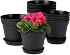 homenote Plant Pots,6/7.5 Inch Flower Pots for Plants Plastic Planters for Indoor with Multiple Drainage Holes and Trays, for All Home Garden Flowers Succulents,Outdoor(Black,10 Pack)