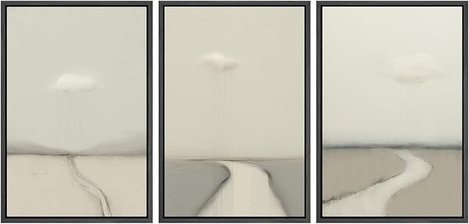 SIGNWIN Framed Canvas Print Wall Art Minimalist Rain Cloud Abstract Neutral Landscape Photography Modern Art Minimalist Black and White for Living Room, Bedroom, Office - 16"x24"x3 Black