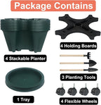 Vertical Planter 4 Tier Stackable Planters Garden Planters Strawberry Herb Flower and Vegetable Planter Indoor Outdoor Gardening Pots with Removable Wheels and Tools 2-Pack