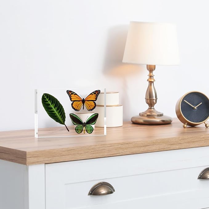 TWING 2 Pack Picture Frames Acrylic 4 x 6, Horizontal Magnet Double Sided 4x6 Picture Frame, 10+10MM Thick Clear Frameless Desktop Display Self Standing Magnetic Acrylic Block Photo Frame Gift Ideal