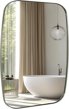 ANDY STAR Brushed Nickel Bathroom Mirror, 30x36’’ Oblong Mirror with Stainless Steel Metal Frame, Silver Oval Vanity Mirror for Over Sink, Modern Anti Rust Wall Mounted