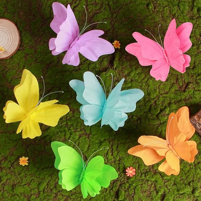 SUNBEAUTY 6Pcs Hanging Butterflies, Large Butterfly Decorations, 3D Paper Decoration, Pink Green Blue Orange for Baby Shower Decor Girls, Women, Paper Flowers for Wall