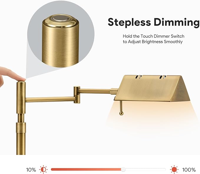 VONLUCE LED Desk Lamp, Adjustable Industrial Style Metal Table Lamp, Dimmable Reading Lamp for Living Room Bedroom Office, Antique Gold