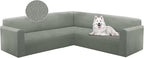 HDCAXKJ Sectional Couch Cover L Shape Stretch Sofa Covers Washable Jacquard Corner Couch Slipcover Non Slip Sectional Slip Cover U Shaped Furniture Protector for Pets Dogs (Grayish Green, Large)