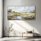 PHAOHUAXM Large Canvas Wall Art For Living Room Wall Decor For Bedroom Flower Watercolour Office Decoration Countryside Scenery Wall Picture Printing Art Painting Home Decor 30x60 In Wood Framed