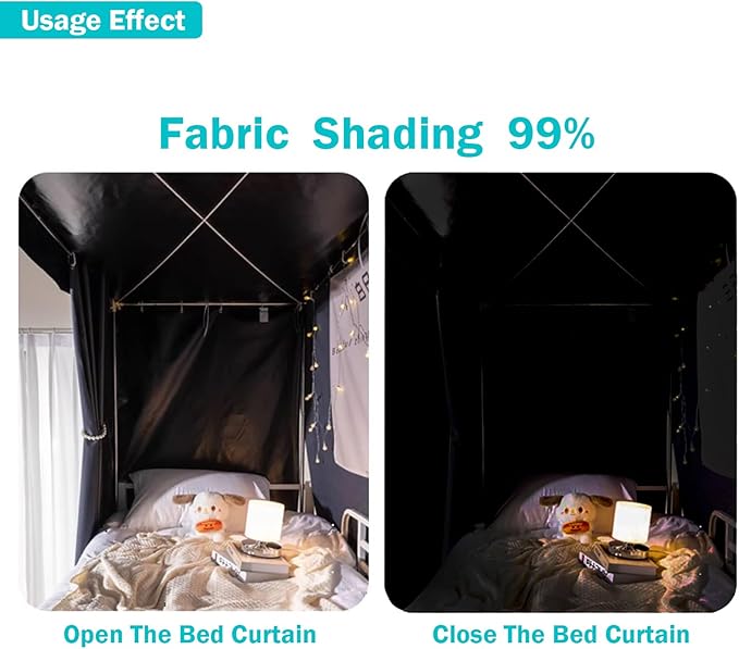 NKM Blackout bunk Bed Curtains with Canopy Bed Frame,bunk Bed Tent for top bunk,Suitable for Single Bed in Student Dorm