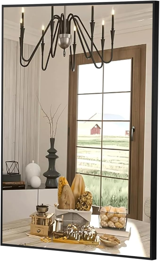 FARMER 16x24 Inch Black Bathroom Mirror, Rectangle Wall Mounted Mirror, Vanity Mirror, Brushed Square Mirror, Framed Bathroom Mirror for Bedrooms, Entryways, Living Rooms, Horizontal/Vertical