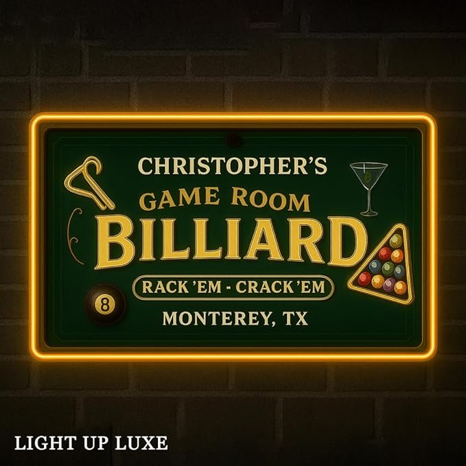 Personalized Billiards Neon Signs, Custom UV Printed Billiard LED Lights Sign, Decorative Wall Art, Lounge, Garage, Man Cave, Bar, Gaming Room Decor, Gifts For Men, Dad, Father, Friends