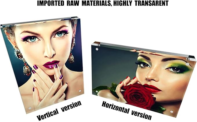 Sooyee 5X7 Acrylic Frame, Clear,Magnetic Photo Frame, Double Sided Frameless Standing in Desktop Picture Display,Pack of 1(10 + 10MM Thickness)