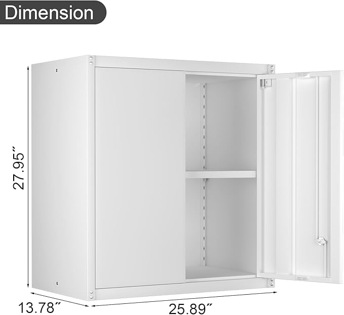 Wall Cabinet,Metal Storage Cabinet with 2 Doors,Locking Wall Cabinets for Office,Home,White