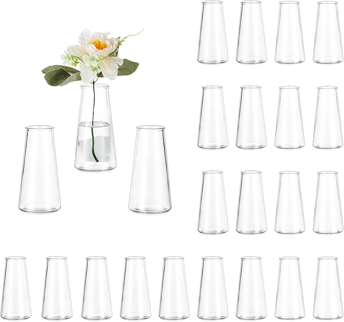 Glasseam Clear Flower Vases for Centerpieces: Modern Glass Vase Set of 24 for Wedding Party Centerpiece Home Table Decor 5.5In Small Bud Vases for Flowers Rose Tulip Stems