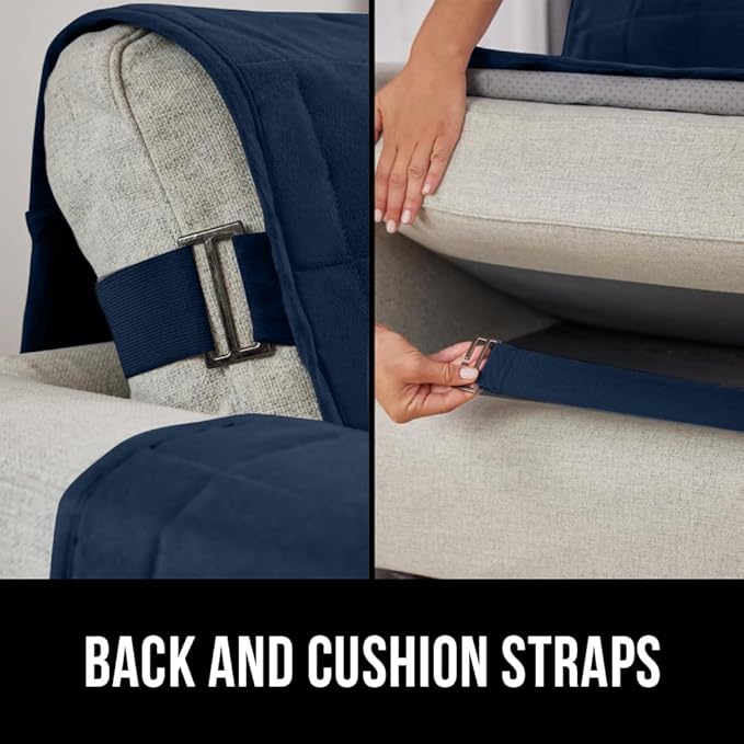 GORILLA GRIP Patented Waterproof Slip-Resistant 23" Chair Protector Cover, for Leather or Fabric Couch Cushion, Large Microsuede Furniture Covers Dogs Pets Machine Washable Slipcover, Navy