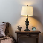 27.5" Vintage Farmhouse Table Lamps Set of 2 Bedside Lamp, 3 Way Dimmable Bedroom Lamps with 2 USB Ports +AC Outlet Touch Nightstand Lamp Rustic Lamp (Rotary-Antique Black)