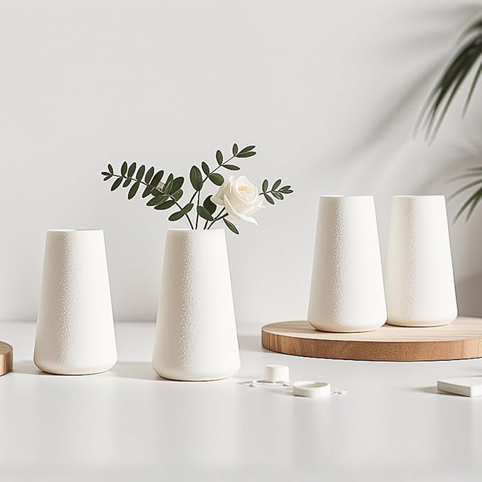 Modern White Small Ceramic Vase Set of 6 for Living Room Bedroom 5.9'' Minimalist Fresh Flower Vases for Home Decor Office Fireplace Centerpieces Nordic Style Gift for Fake Plant 6 Pack
