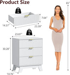 Fluted Dresser for Bedroom,3 Drawer Dresser for Closet,Storage Cabinet and Chest of Drawers with Gold Handle,TV Stand,Storage Organizer for Living Room,Hallway,Entryway,White