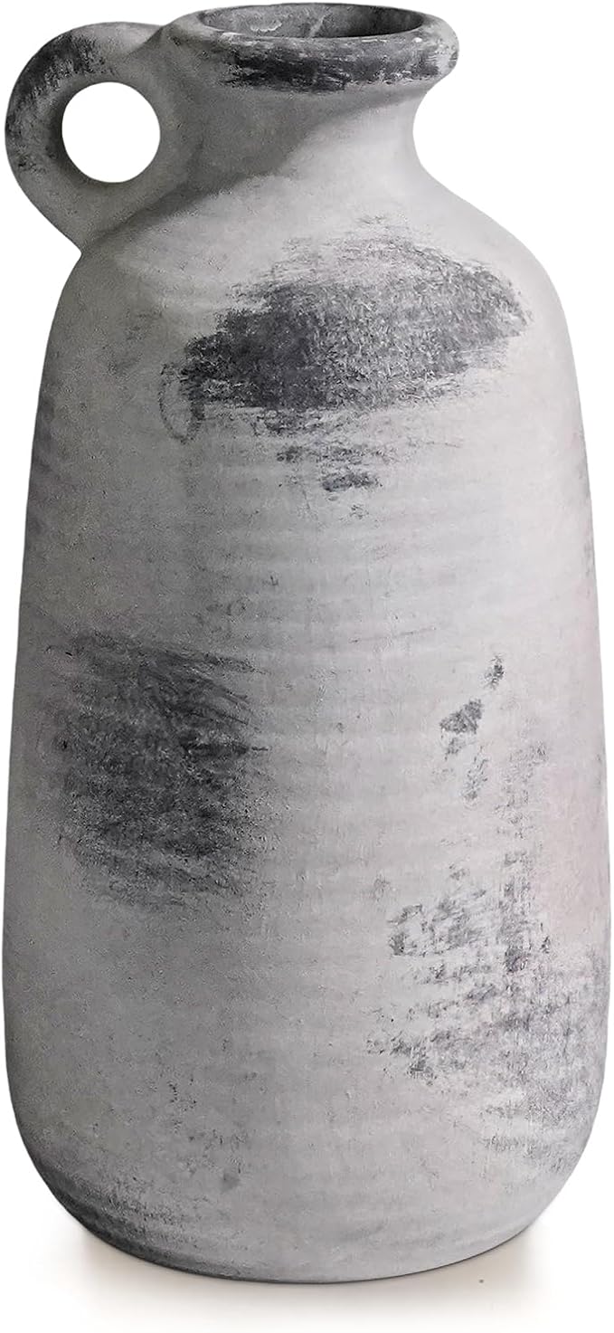 Sunddo Rustic Farmhouse Vase with Handle, Ceramic Vase,10 inch Tall Minimalist Decorative Vases for Home Decor, Table Living Room Bookshelf Entryway Kitchen Bedroom Decor, Grey