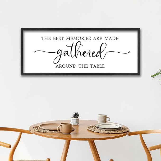 The Best Memories Are Made Gathered Around The Table Wall Art 40"x15" Large Dining Room Wood Framed Signs Kitchen Wall Hanging Decor (Black)