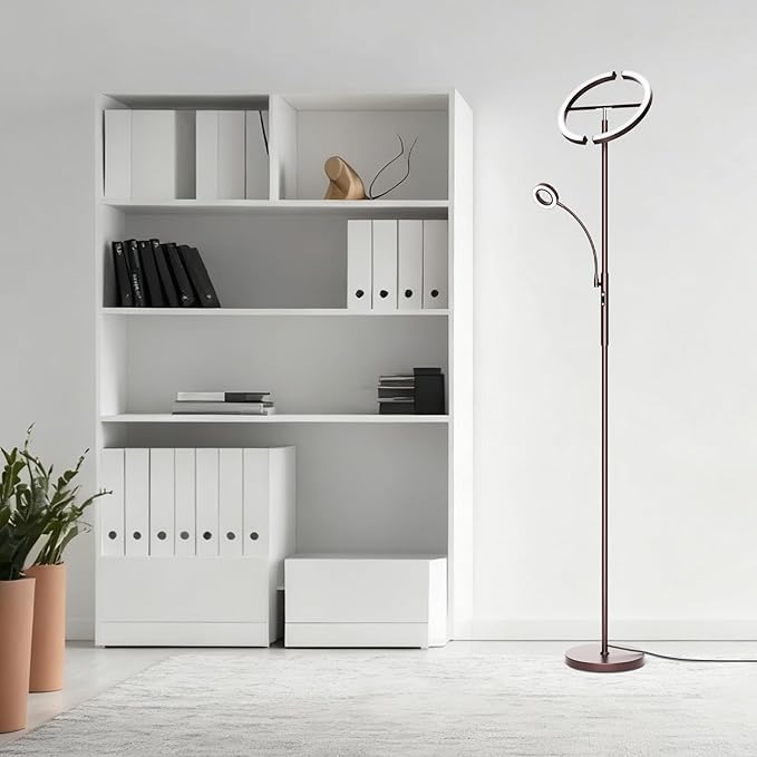 2-in-1 Brown LED Floor Lamp - 69" Dimmable Torchiere Standing Lamp with Remote Touch Control, 29W Bright Modern Floor Reading Lamp Pole Light for Living Room Bedroom Office Corner