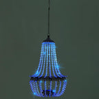 Hanging Solar Chandelier Outdoor, 30 Blue Lights Acrylic Clear Beaded Chandelier with S Hooks Modern Lantern for Garden Yard Patio Gazebo Decorations, 28”H