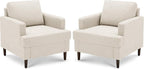 Mid-Century Accent Chair,Modern Linen Fabric Armchair for Living Room,Comfy Upholstered Reading Accent Chairs for Bedroom,Single Sofa Chair with Wood Legs (Beige, 2 Pack)