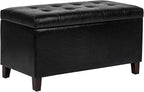 Asense Storage Ottoman Bench, Faux Leather Upholstered End of Bed Bench with Safety Hinge Wooden Legs, for Entryway Bedroom (Black, 33.3")
