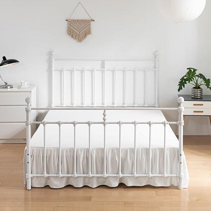 Bed Skirt Full Size Ruffled Bed Skirts with Split Corners, 12 Inch Drop Dust Ruffle Bed Skirt with Platform,Ivory,Full - 12" Drop