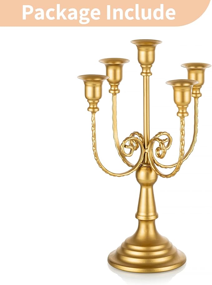 NUPTIO Candelabra Candle Holder Gold Metal Candlestick Stand, Elegant Curly Vine Candle Stick Holders Candelabra Center Piece for Wedding Event Party Dining Table Home Decor