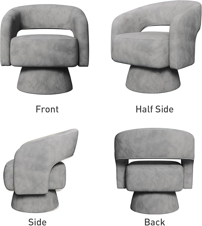 Bonzy Home Swivel Barrel Chair,Velvet Accent Armchair 360 Degree Swivel Club Chair for Living Room Bedroom Reception Room, Dark Grey