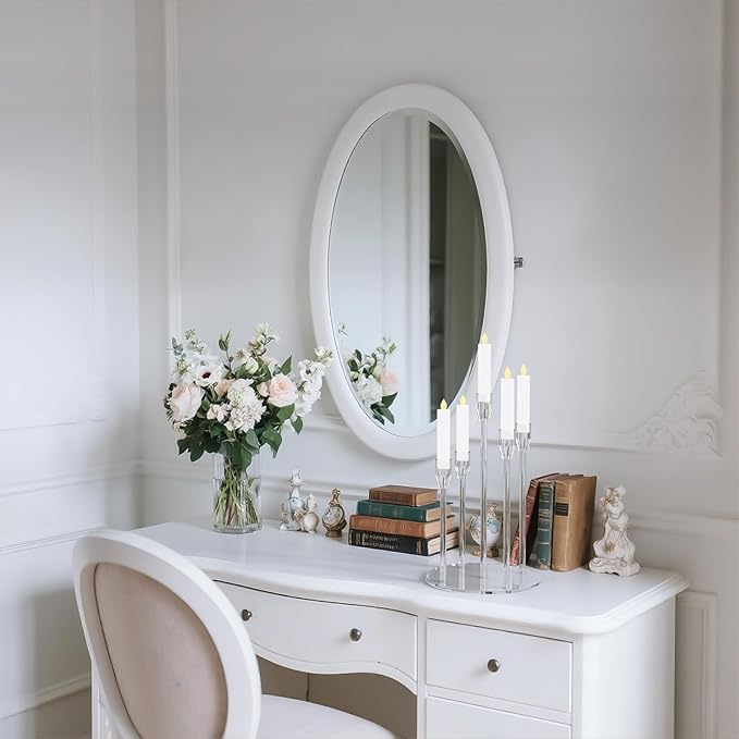 5 Arm Acrylic Candle Holder Stand Elegant Crystal-Clear 3 Tier Stems for Flameless LED Candles Modern Spiral Twist Design, Sturdy 7.09" Round Base Perfect for Weddings & Home Decor (2, Candelabra)