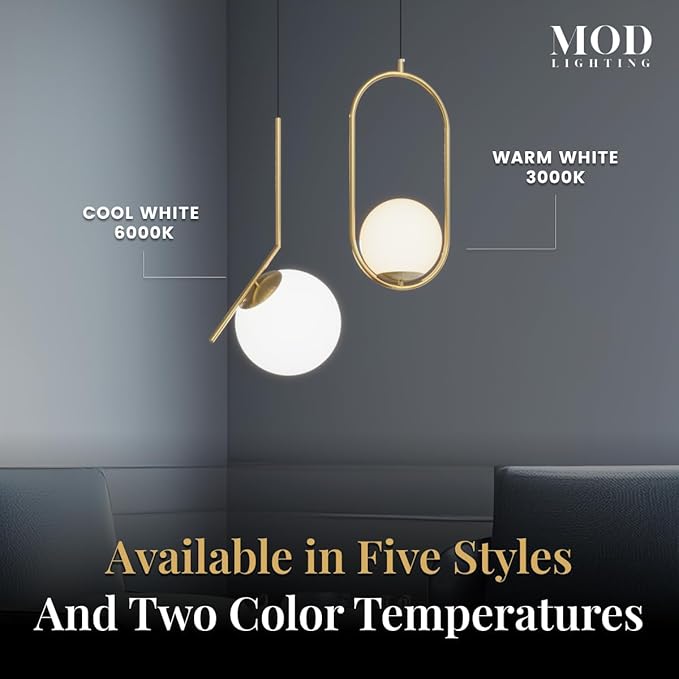 𝗠𝗢𝗗 𝗟𝗜𝗚𝗛𝗧𝗜𝗡𝗚 Jewels & Pearls | Modern Gold Pendant Light Fixtures, Hanging Globe Pendant Lights for Kitchen Island Lighting, Dimmable LED Bulb Included, 1 Pack (Gold | Warm White | L-Shape)