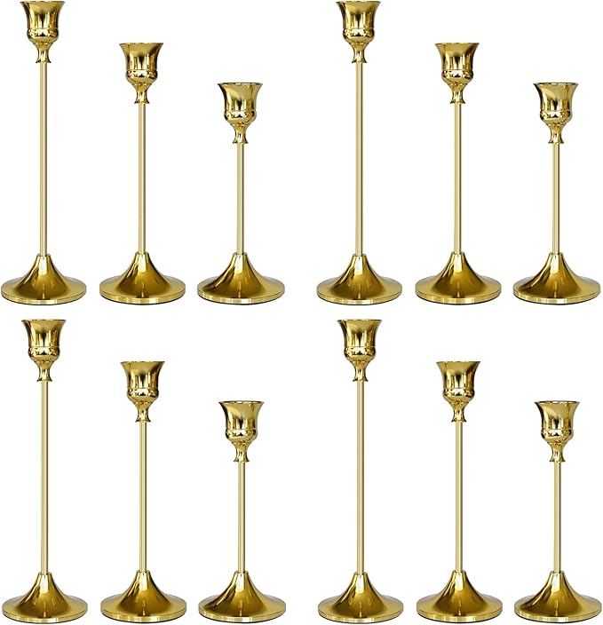 Candlestick Holders Gold, 12 Packs Taper Candle Holder for Candlesticks, Candle Sticks Holder Decor for Home Decor