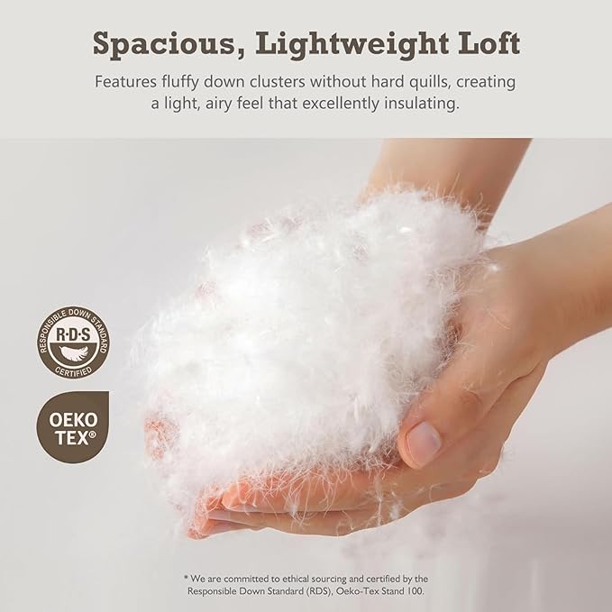 BPC Feather Down Comforter King Size for All Season, 750 Fill-Power Cloud Fluffy Duvet Insert with Ultra-Soft Egyptian Cotton Blend Cover, Medium Warmth Hotel Comforter, White, 106x90 Inches