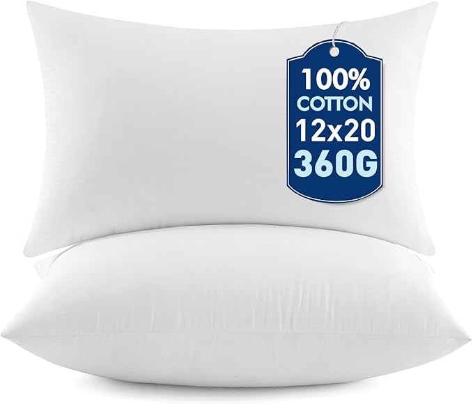 MIULEE 12x20 Pillow Inserts,Set of 2 100% Virgin Microfiber with Cotton Cover Throw Pillows for Couch Sofa and Bed