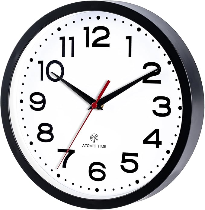 Atomic Wall Clock 12 Inch, Modern Clock Battery Operated Classic Analog Decorative for Kitchen, Living Room, Office, Bedroom, Bathroom (Black)
