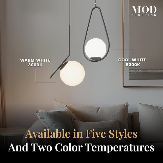 𝗠𝗢𝗗 𝗟𝗜𝗚𝗛𝗧𝗜𝗡𝗚 Jewels & Pearls | Modern Black Pendant Light Fixture, Hanging Globe Pendant Light for Kitchen Island Lighting, Dimmable LED Bulb Included, 1 Pack (Black | Warm White | L-Shape)