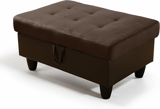 Ottoman Rectangular Storage Ottoman Bench, Flannel Footrest Stool Footstool with Lid for Living Room, Bedroom, Entryway, Dark Brown&Black, 35"x23.5"x17.5"