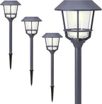 Solar LED Path Lights 4 Pack – 12 Lumens, Warm White, Weathered Zinc, Stainless Steel, Solar Powered, Weather-Resistant Outdoor Lighting for Walkway, Garden, Patio, Sidewalk