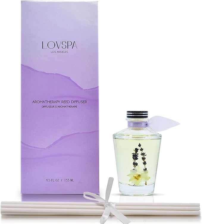 LOVSPA Reed Diffuser Set, Sleep Lavender Vanilla Scented Oil Diffuser with Sticks, Home Fragrance Accessories for Bathroom Shelf Decor, Aroma Diffusers for Home or Office Desk, USA Made