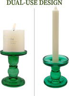 Green Glass Candle Holders Set of 3 Clear Candlestick Holders Vintage Candle Stands for Pillar Taper Candle Tealight Home Decor Table Centerpieces Christmas, Candleholder Sets with 4 Pcs Taper Candles
