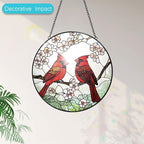 Cardinal Suncatcher Stained Glass Window Hanging - 8” Stained Glass Suncatchers for Windows - Sun Catchers Indoor Window Catcher with Hooks and Chain - Birthday Gifts for Mom Grandma